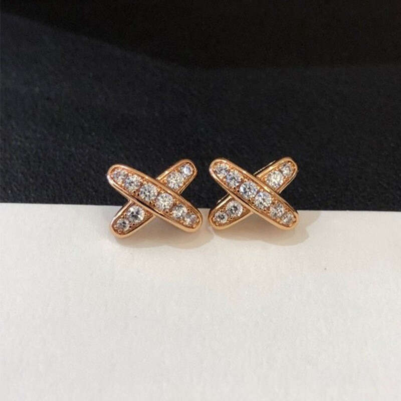 Cross Inlaid Dia X-shaped for Women, Real Gold Plated, Strong Color Retention, Elegant and Versatile High-end Earrings