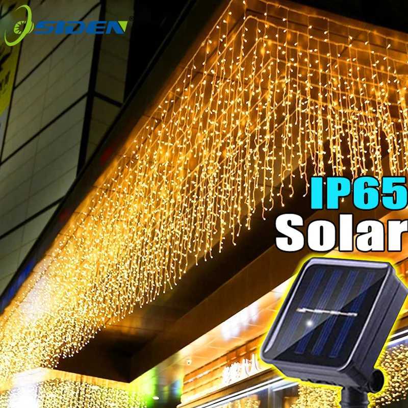 Solar Curtain Icicle Light 35M Eaves Decor Outdoor Fairy String Lights Wedding Party Christmas Stair Decor Garden Garlands C250912