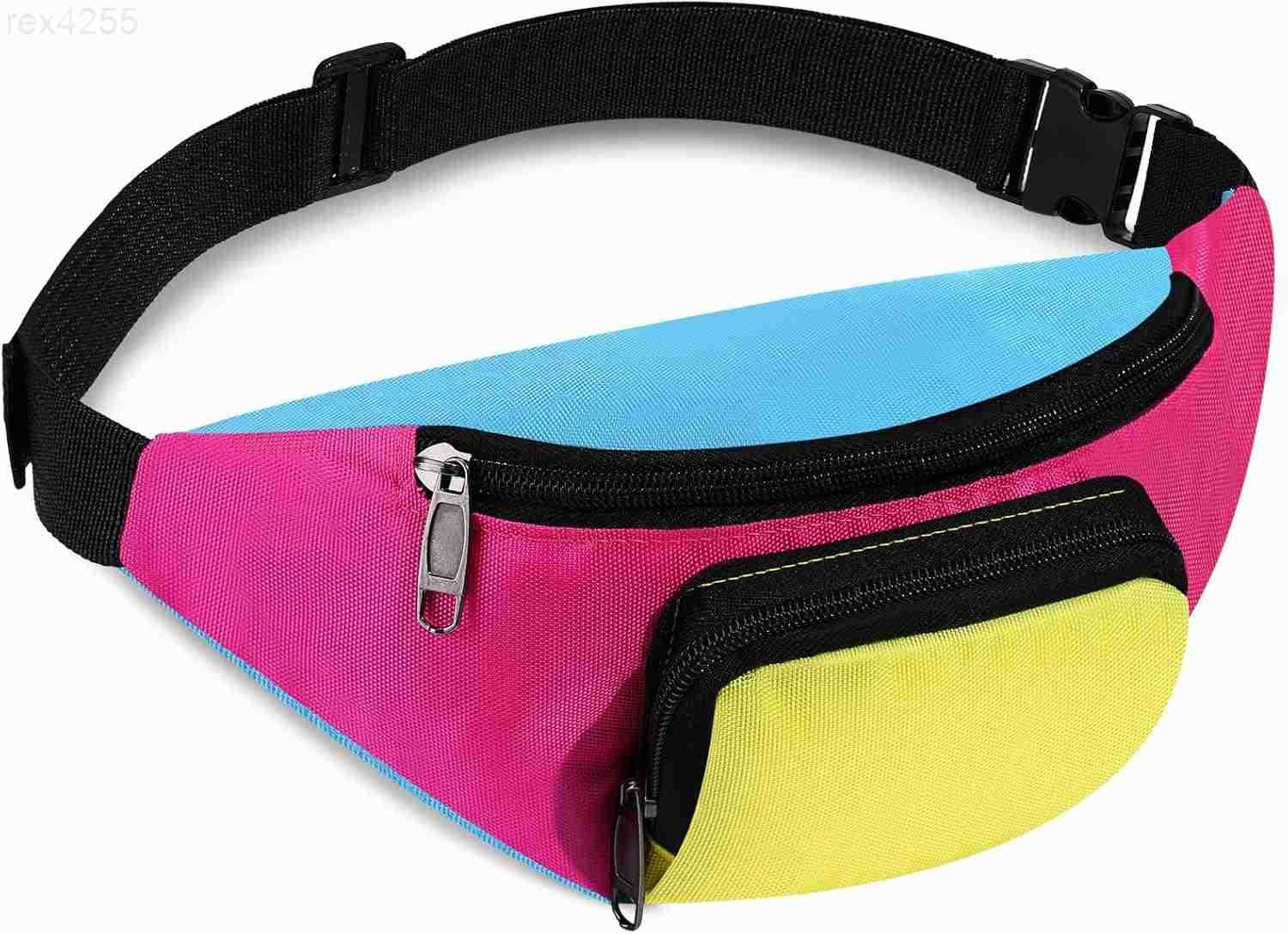 80s Retro Neon Fanny Pack 2 Pockets Belt Bags 90s Costumes for Women Men Waist Packs for Holiday Festival 80s Theme Halloween PartyGreen BottomW250912