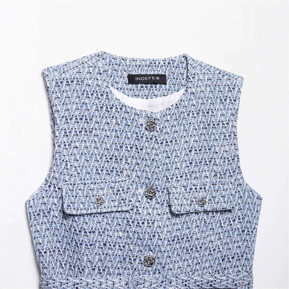 DHEssentials Spring New Vest Round Neck Sleeveless Design Sense Niche Versatile Little Chanel Style Elegant