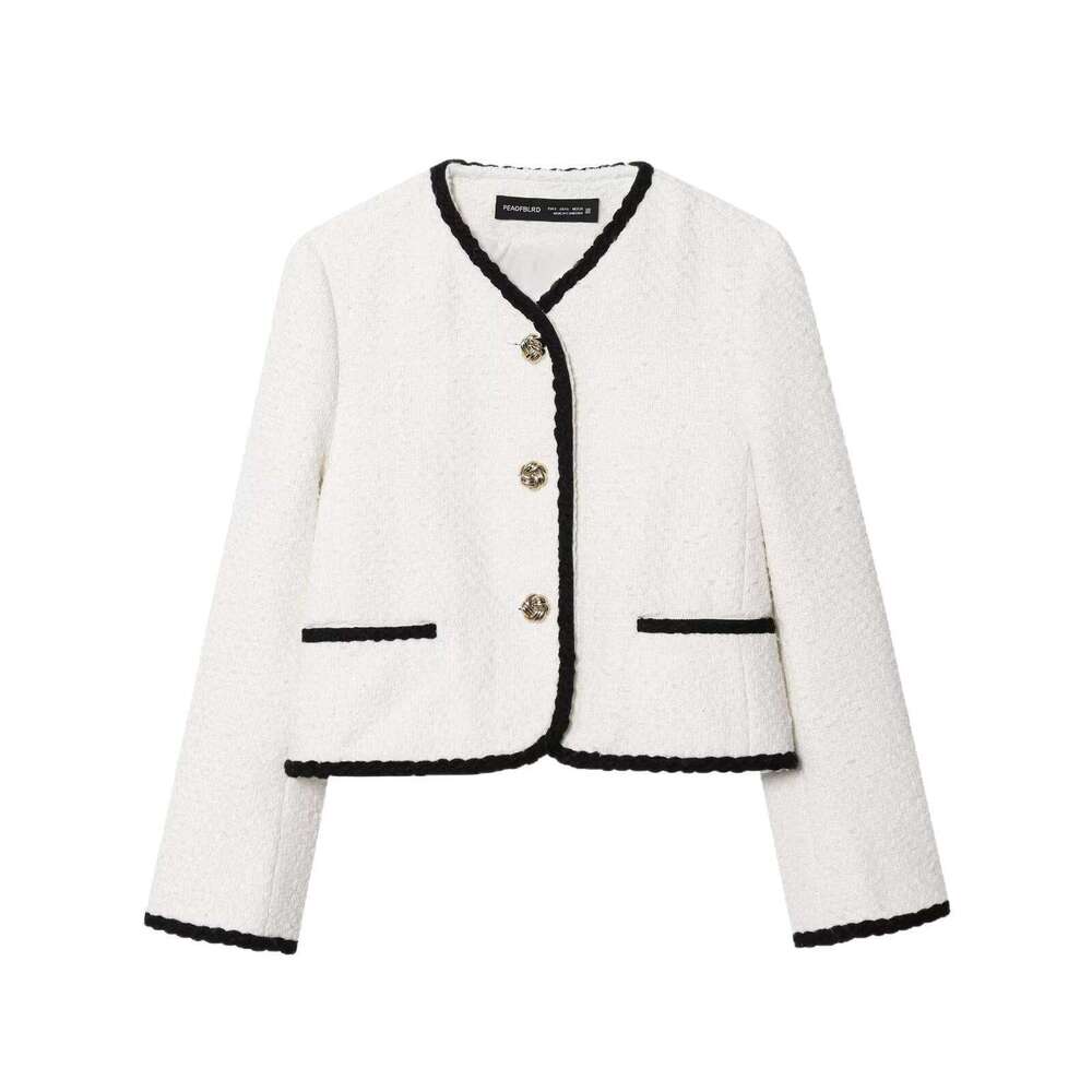 DHEssentials 2025 Autumn New Women's Fashion Simple Style Chanel-Style Trimmed Fleece Jacket 1293054 White