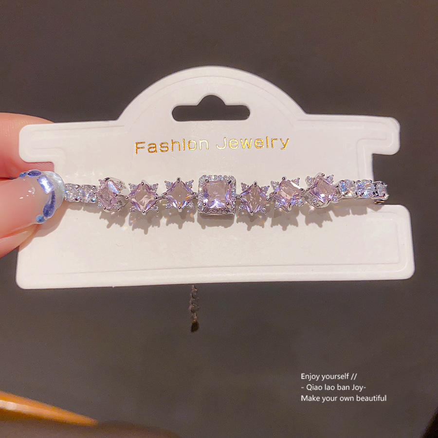 Silver - Toned Bracelet With Purple Multi - Shaped Gemstones And Rhinestone Accents Delicate Daily & Elegant Jewelry Gift For Her Dainty And Stylish A