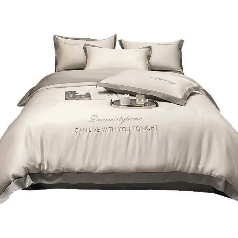 Summer ice silk four piece set summer style silky duvet cover light luxury highend bed sheet summer bed C250912