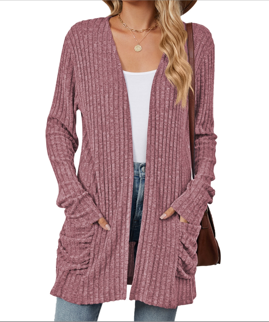 Fall/Winter New Arrival Solid-Color Pocket Long-Sleeve Base Layer Cardigan Knit Sweater