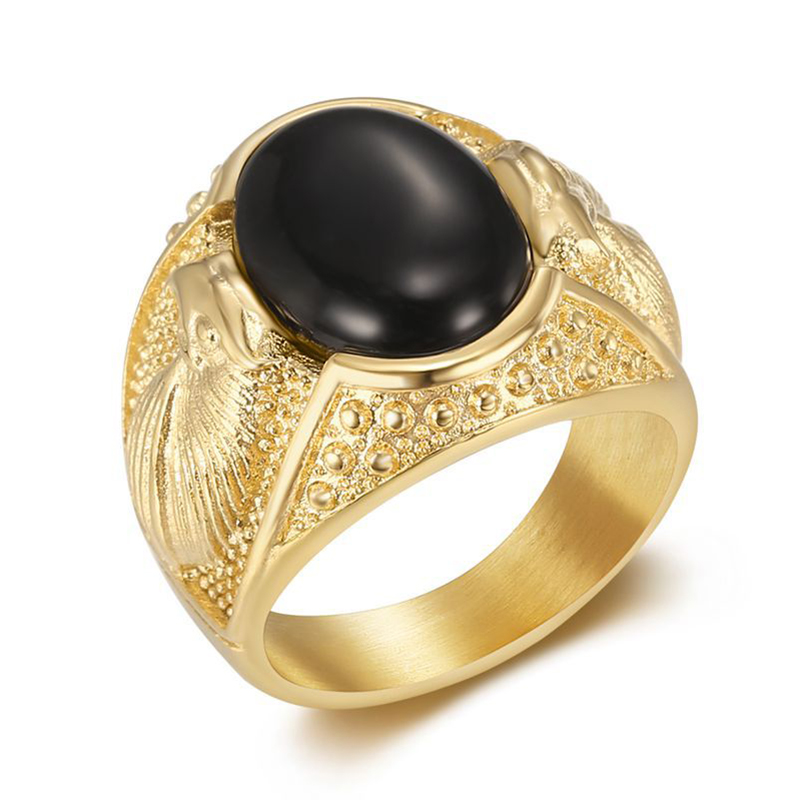 Hip Hop Retro Opal Stones Casting Eagle Ring Stainless Steel Finger Solitaire Ring Jewelry