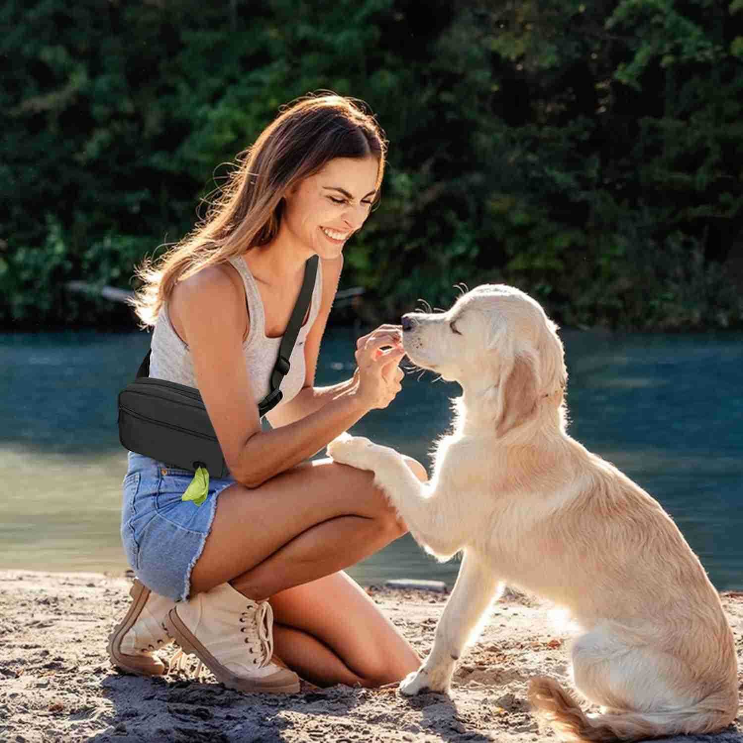 Dog Treat Pouches for Pet Training Treat Bag Dog Walking Fanny Pack with Carabiner Builtin Poop Bag Dispenser Reuse Dog Poop Holder Puppy Pet Treat Wa