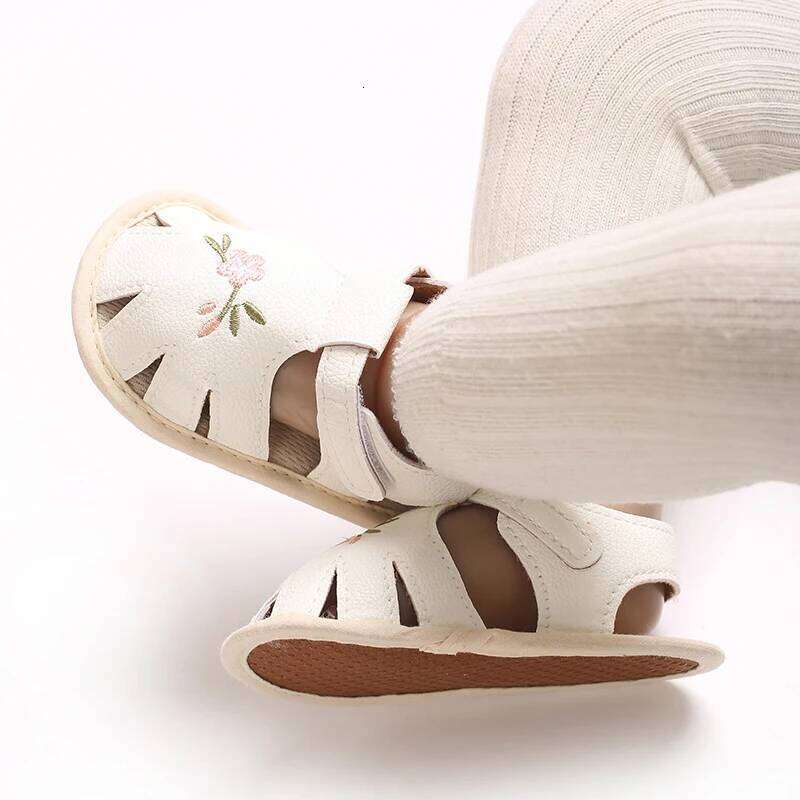 "Newborn Baby Sandals 0-18M - Summer Floral Embroidered Soft Sole Wrap-Toe | Lightweight & Comfortable"