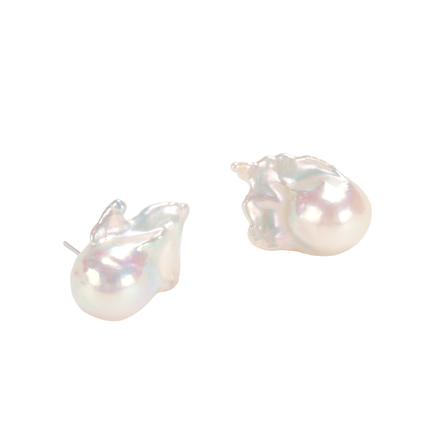 15-16mm White Baroque S925 Sterling Silver Stud Earrings S925 Silver Freshwater Pearl Stud Earrings Fashionable and Versatile Perfect for Vacations