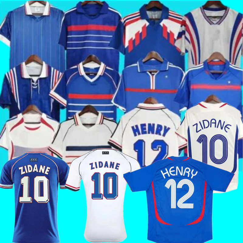 1998 frances retro soccer jerseys 1982 84 86 88 90 96 98 00 02 04 06 ZIDANE HENRY MAILLOT DE FOOT POGBA football shirt REZEGUET DESAILLY french club Classic Vintage tops