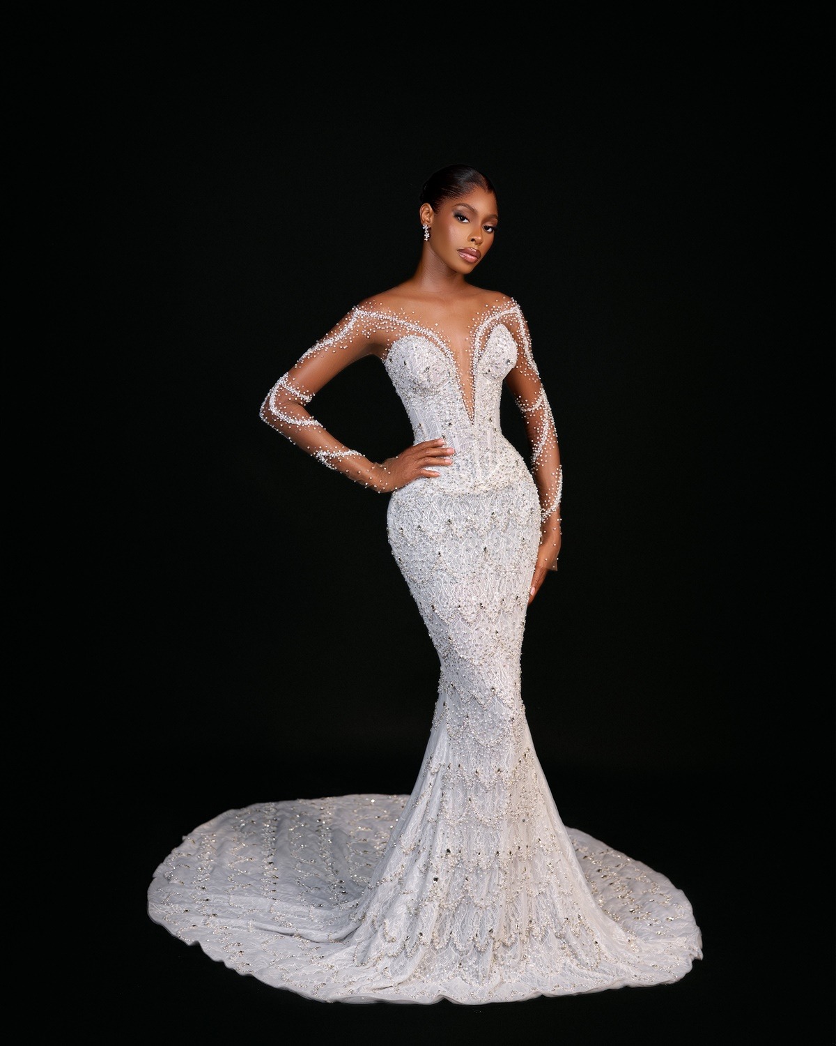 Vintage Mermaid Wedding Dress Crystal Lace Beaded Bridal Gowns Sheer Neck Long Sleeves Detachable Train Dresses Custom Made vestidos de novia