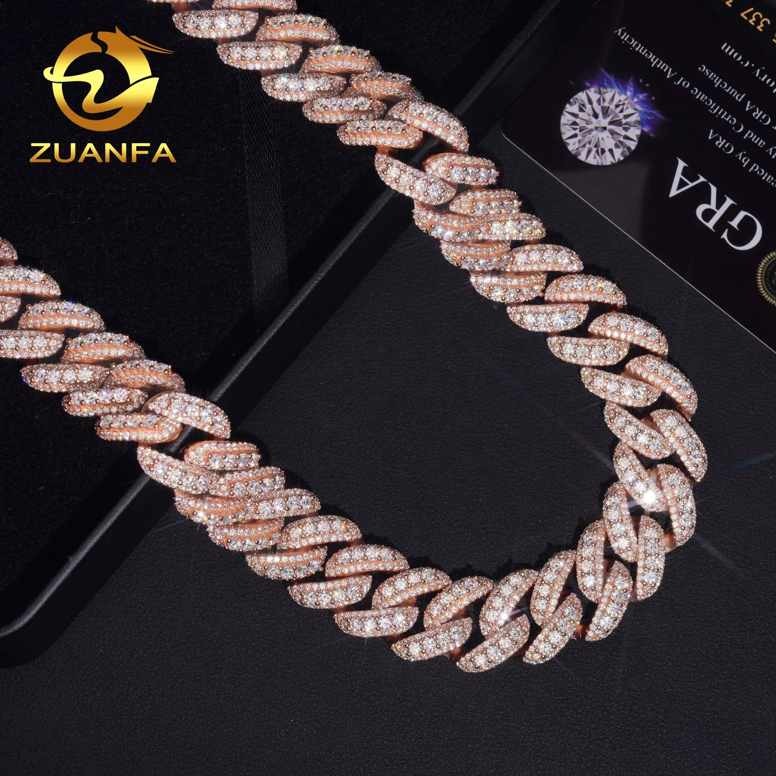 Pass Diamond Tester Rose Gold 18mm Iced Out Moissanite 925 Sterling Silver Hip Hop Cuban Link Chains