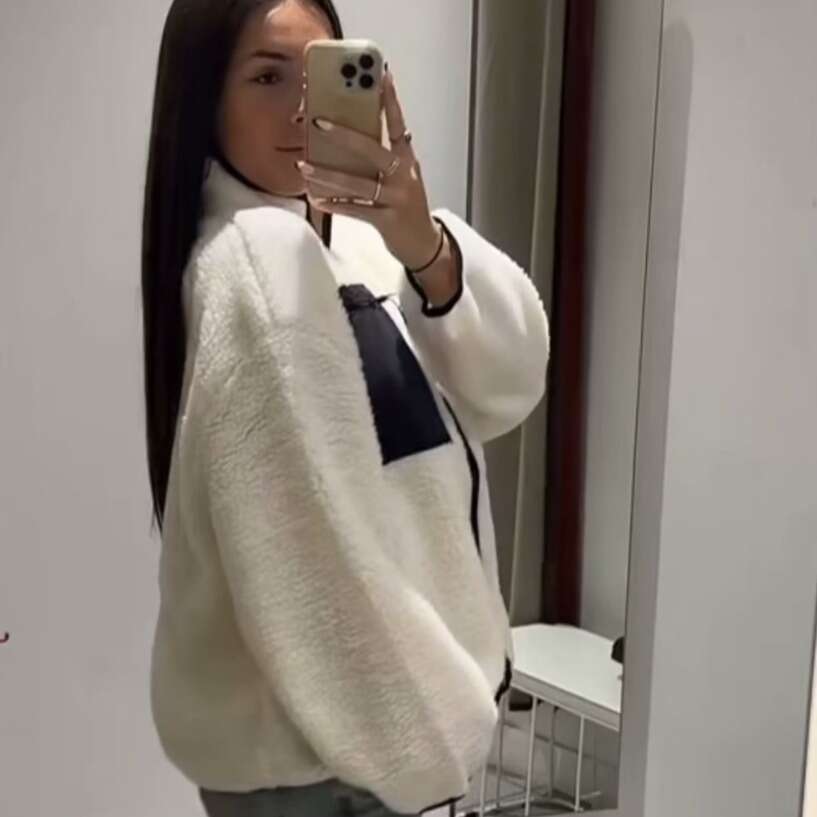 Wind Autumn And Winter New Women's Clothing Lazy Style Loose Contrasting Teddy Plush Coat B88645