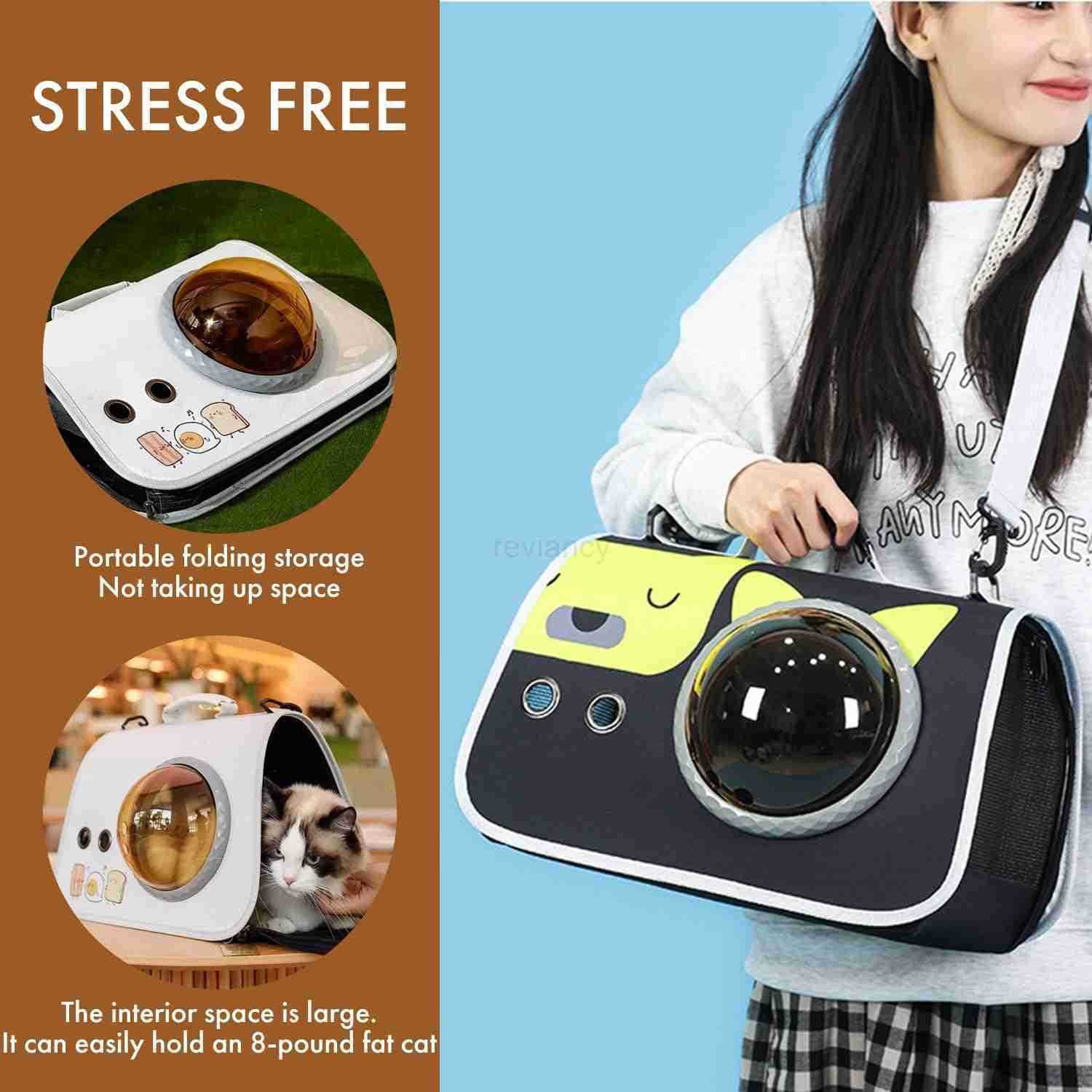 Space Capsule Cat Bag Large Capacity Crossbody Dog Bag Universal Pet Bag for All Seasons BlackW250912