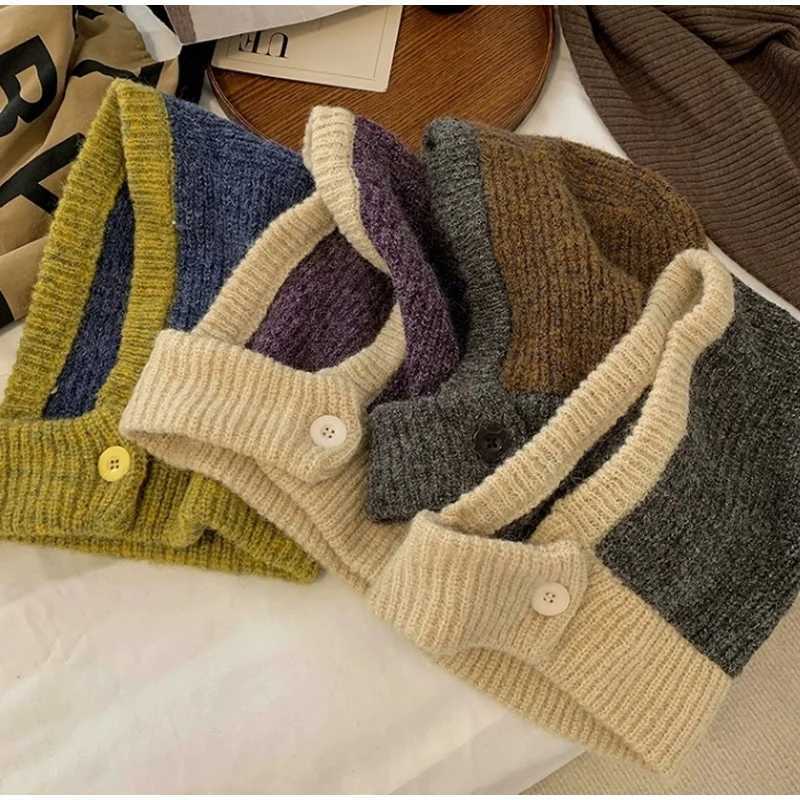 Retro clava Hat Wen Scarf Winter Hat and Neck Cold Proof Warm Knit Fa Fashion Color Matching Wens Hats G250910