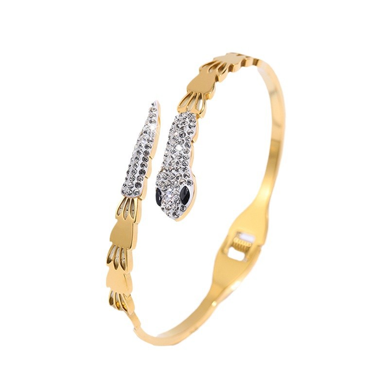 Fashionable No-Fade Gold Plated Serpent Accented Jewelry Accessory Stylish Womens Wrist Ornament Women's Designer Snake Ring Bangle Christmas Gif