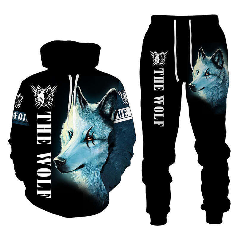Hoodie sportswear set jacket coat hoodies tracksuit men TEMU European and American Style Men's 3D Digital Print Lion Animal Wolf Casual Sports