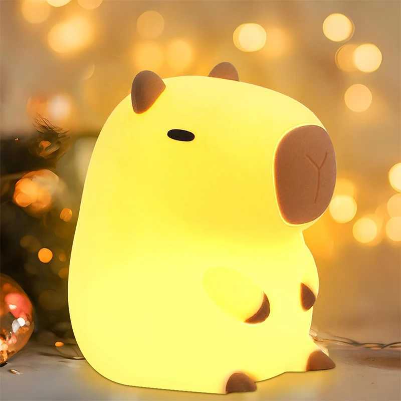 Cute Capybara Night Light Childrens Silicone Nightlight Gift USB Rechargeable Animal Touch Bedside Sleep Lamp Decoration C250912