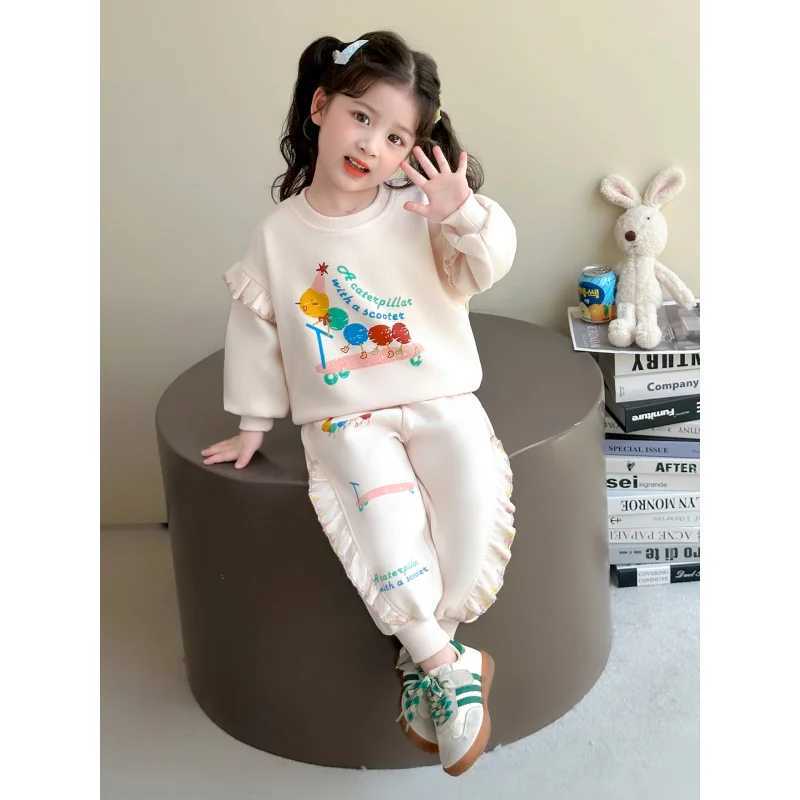 A2025Girls Spring and Autumn New Cartoon Loose High Quality Cute Sweatshirt and Sweatpants Twopiece Set C250912