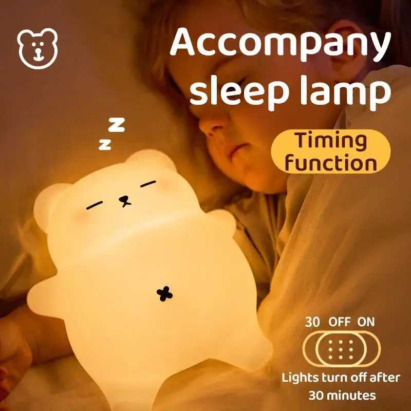 Snoring Bear Night Light with Soothing Sound Effects Dimmable LED Adjustable Volume Perfect for Kids Adults Nursing Mothers C251122