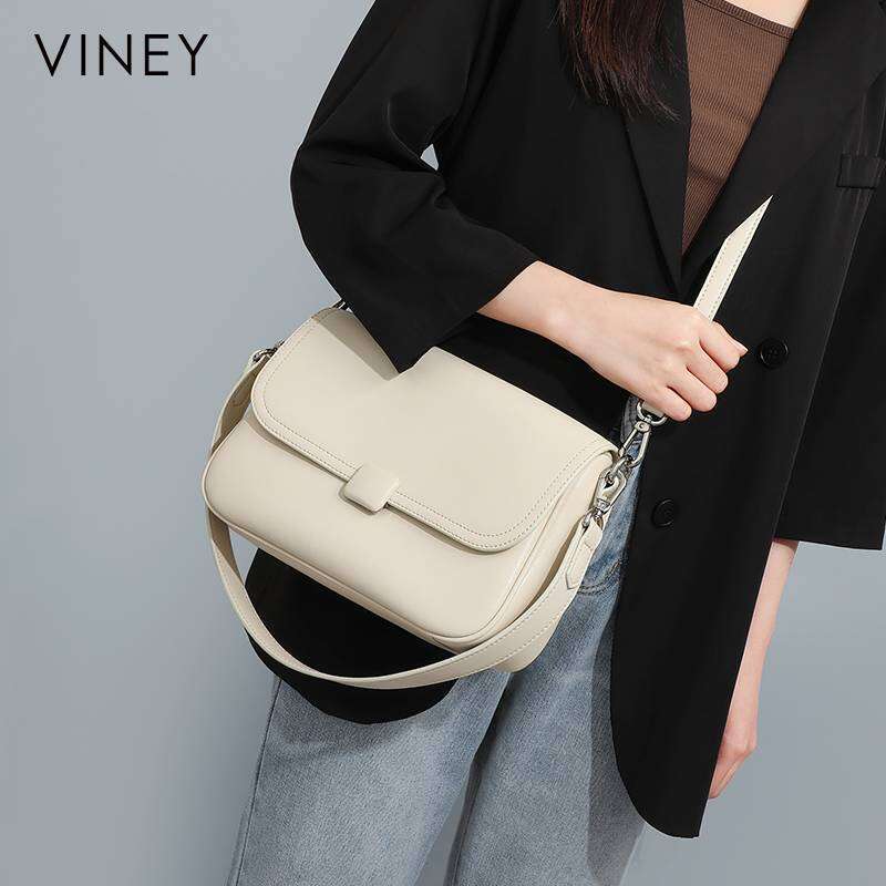 VINEY Ladies 2025 New Summer Small Square Genuine Leather Women's High-End Commuter Handbag Messenger Bag