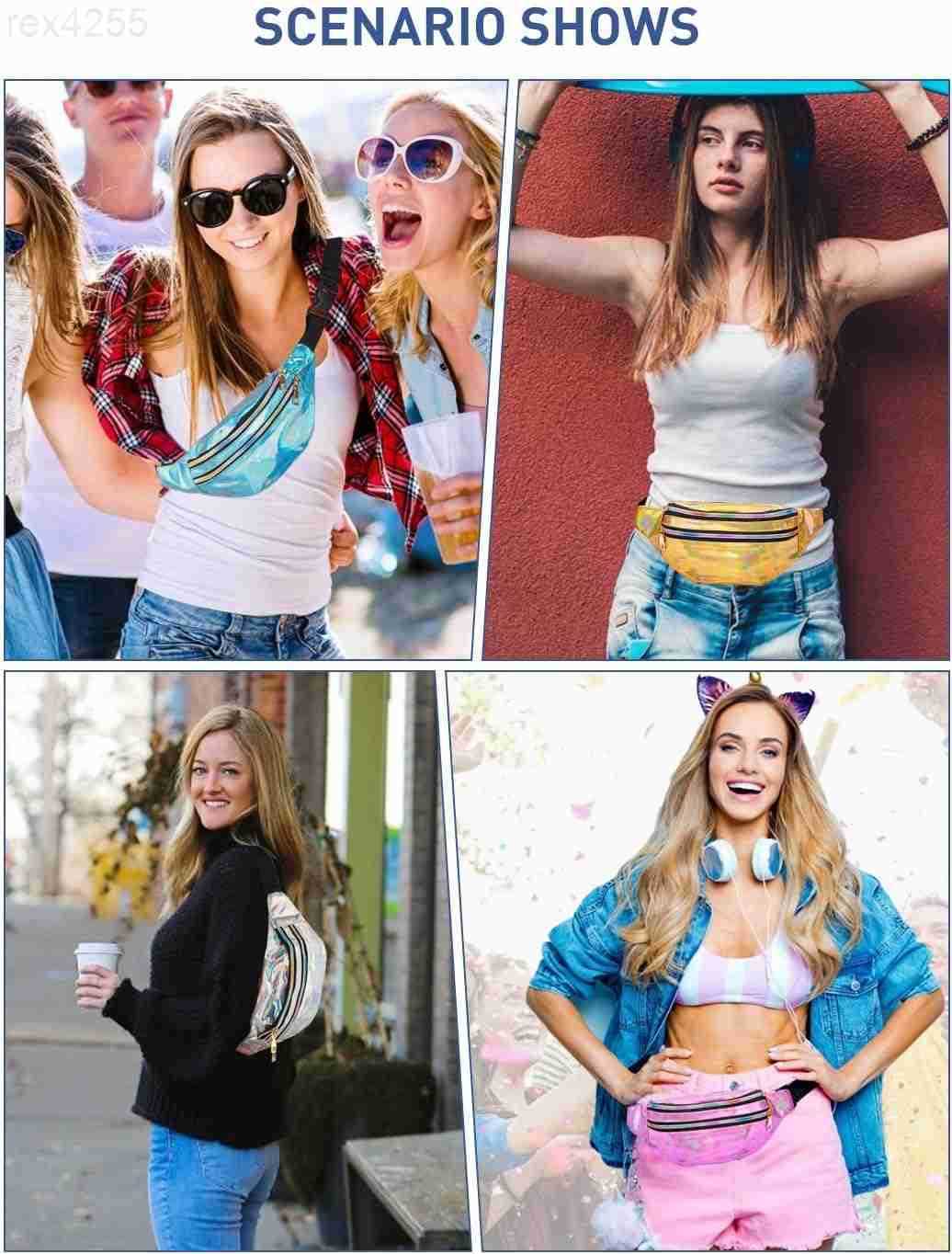 Holographic Fanny Packs for Women Cute Waist Packs Shiny Waist Bum Bag Waterproof for Travel Party Festival Running Hiking All SilverW250912