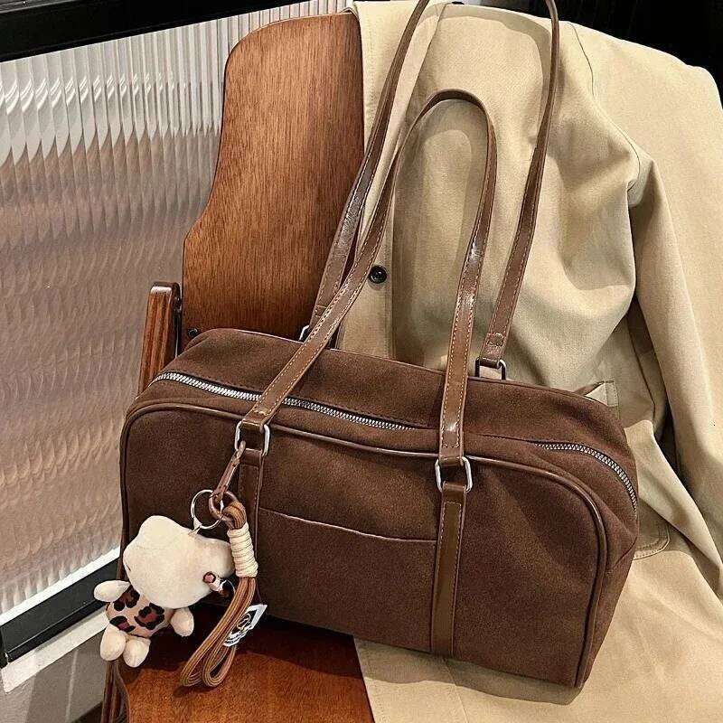 Premium Feeling Suede Frosted Boston Tote Pillow Large Capacity Commuter Casual Solid Colour Shoulder Women's Bag