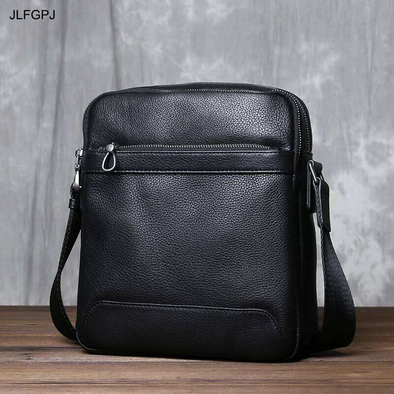 JLFGPJ News Genuine Men's Vertical Shoulder Top Layer Leather New Solid Color Casual And Versatile Messenger Bag