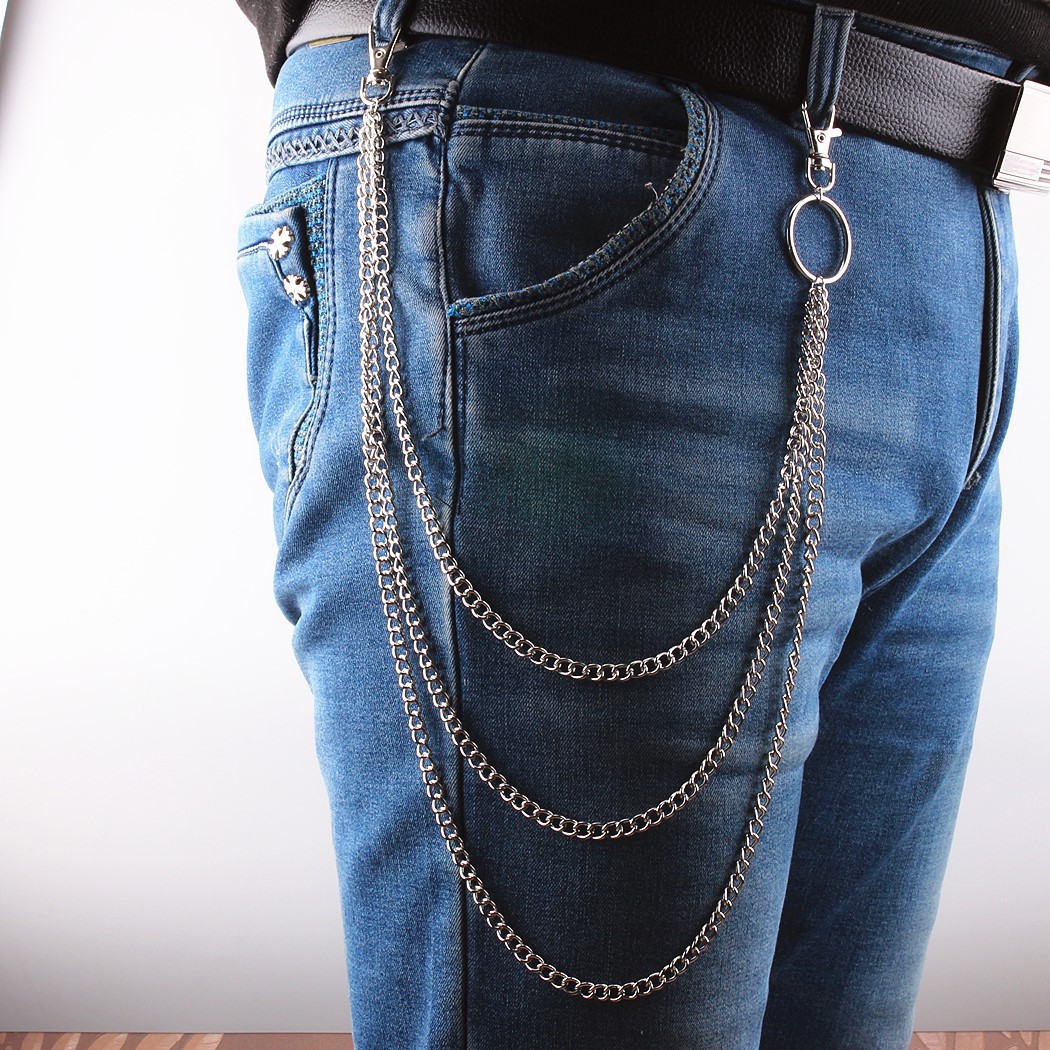 5 Pieces Chain Belts Jeans Pants Pocket Waist Multilayer Hip Hop Metal Wallet Chains for Men Women
