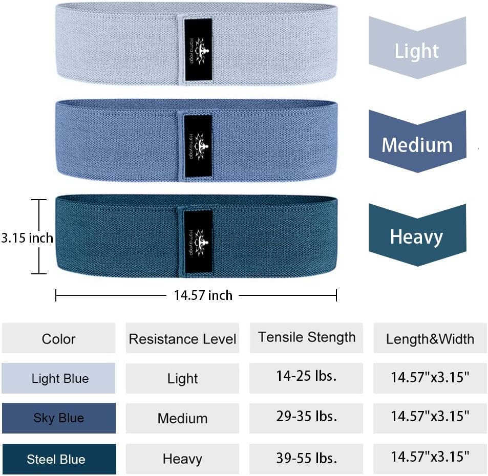 Yoga Large Resistance Band145 x315Fabric Exercise Loop Bands with Instruction Guide and Carry Bag Set of 3 W250912