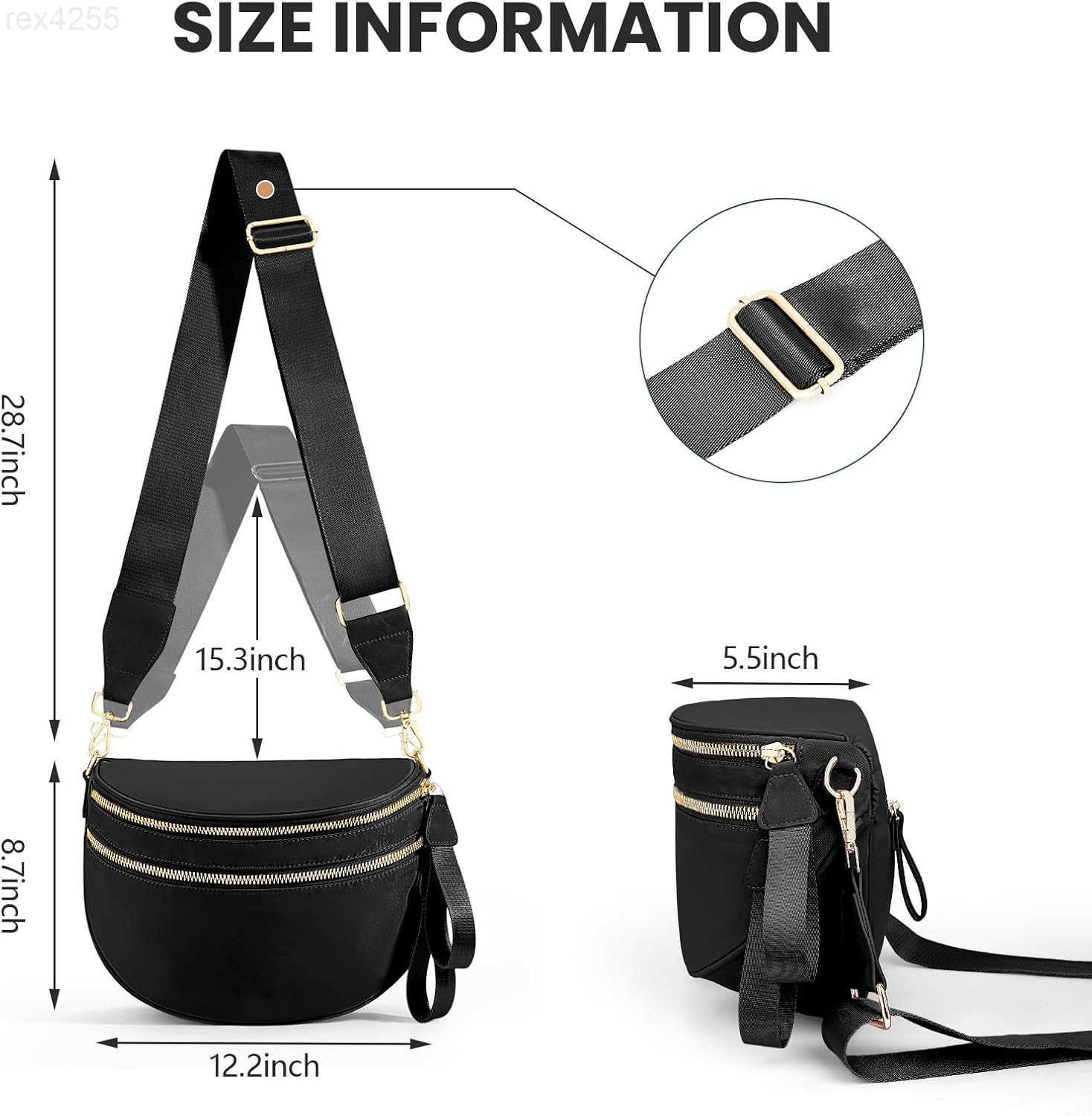 Colour Bum Bags for Women Crossbody Spacious Nylon Crossbody Bag Fanny Packs Slouchy Oversized Purse Belt Bag BLACKW250912