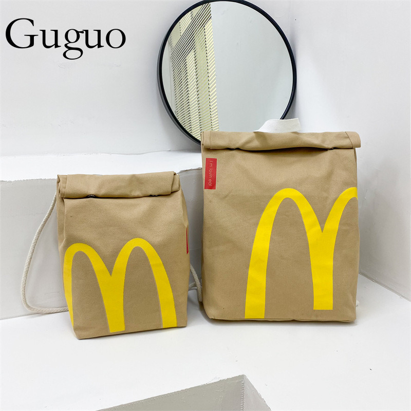Gu Guo Free Shipping New Designer Bag Mcdonald's Backpack Paper Bag Printed Lunch Box Bucket Bag Casual Drawstring Bag Shoulder Bag