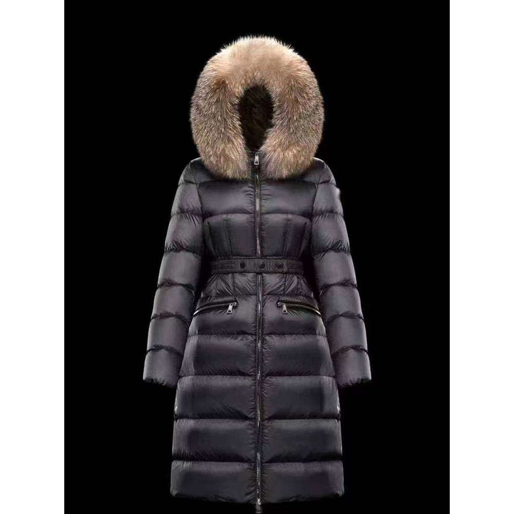 Women's Coat New Mid-Length Down Jacket With Hood, Large Fur Collar, Fox Over Knee, Waist, Thickened A Version