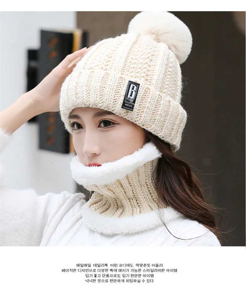 Winter Hat Wens Beanie Hats Thick Warm Sklies Winter Wen Knitted Hat B tter Bonnet Beanie Cycling Hat Scarf 2pc Sets G250910