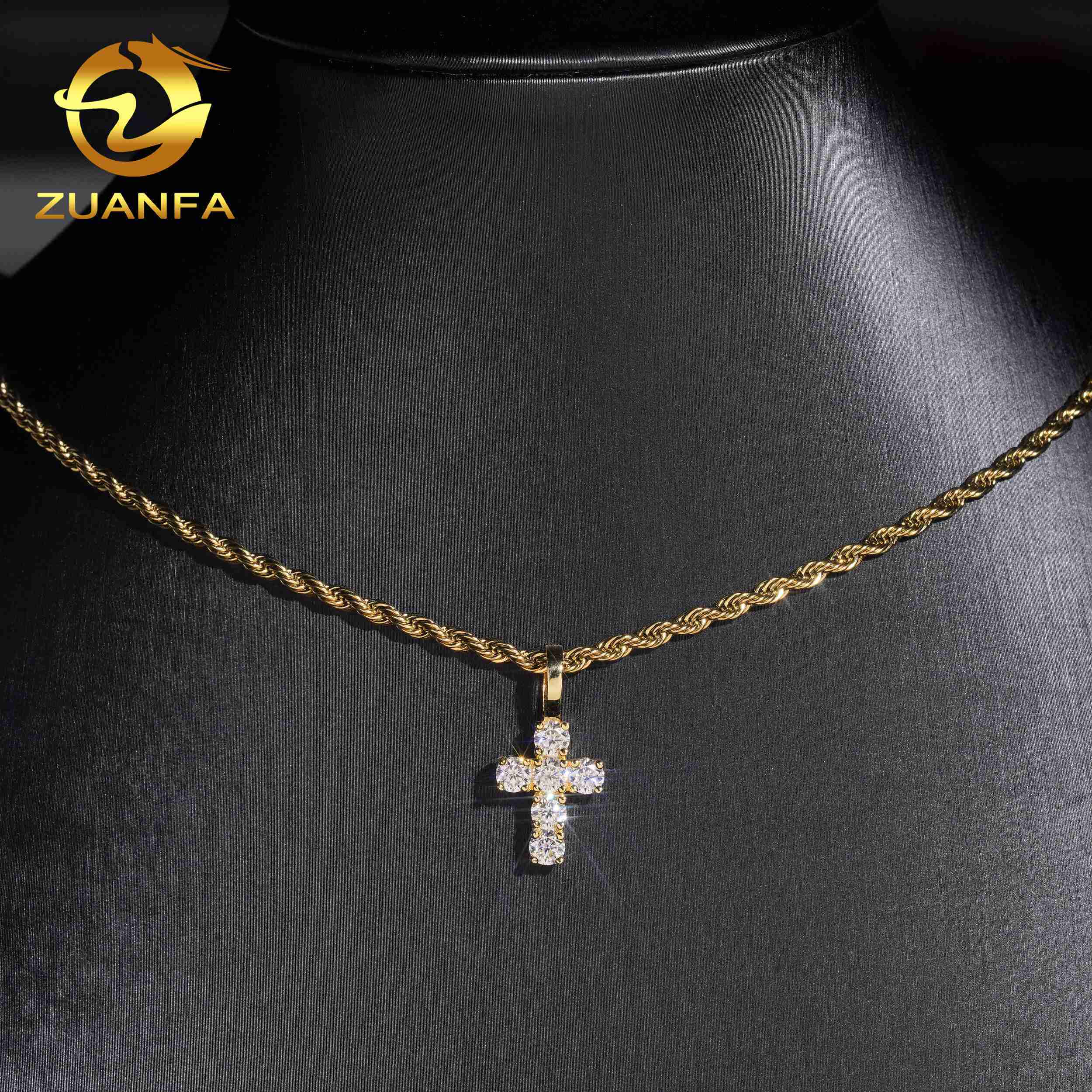 Gold Plated 925 Sterling Silver Hip Hop Iced Out Pass Diamond Test Gra Certificate Moissanite Cross Pendant