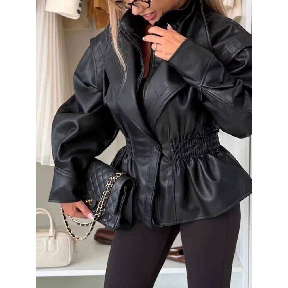 Spicy Girl Locomotive High Street Commute Jackets Fashion Solid Color Lapel Long Sleeve Short Coat Autumn Winter Casual Outwear