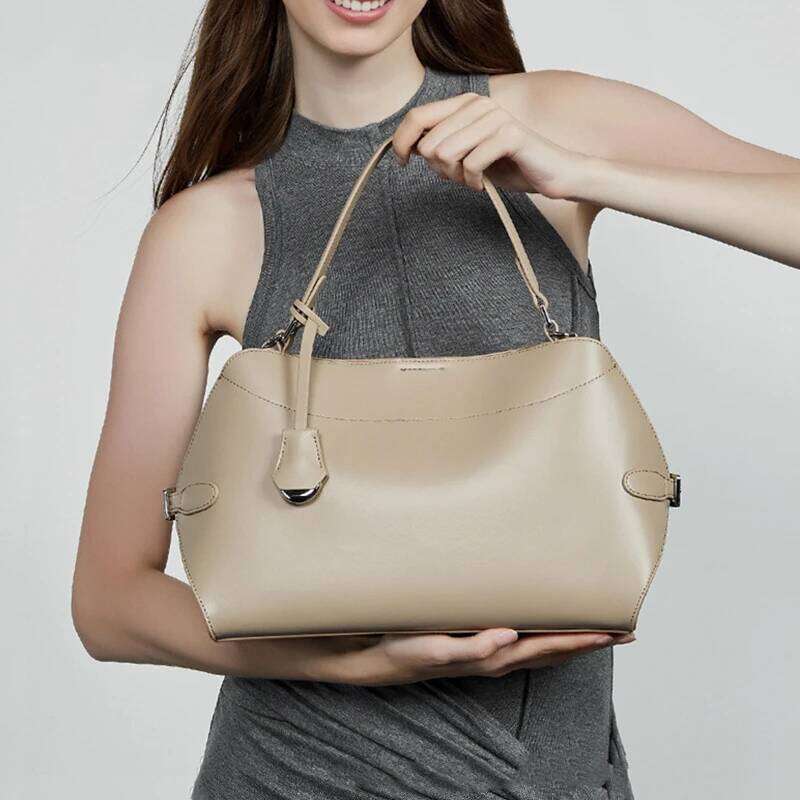 Burminsa Cowhide Genuine Leather Tote Handbags For Women New 2025 Designer Shell Commuting Ladies Shoulder Crossbody Bags