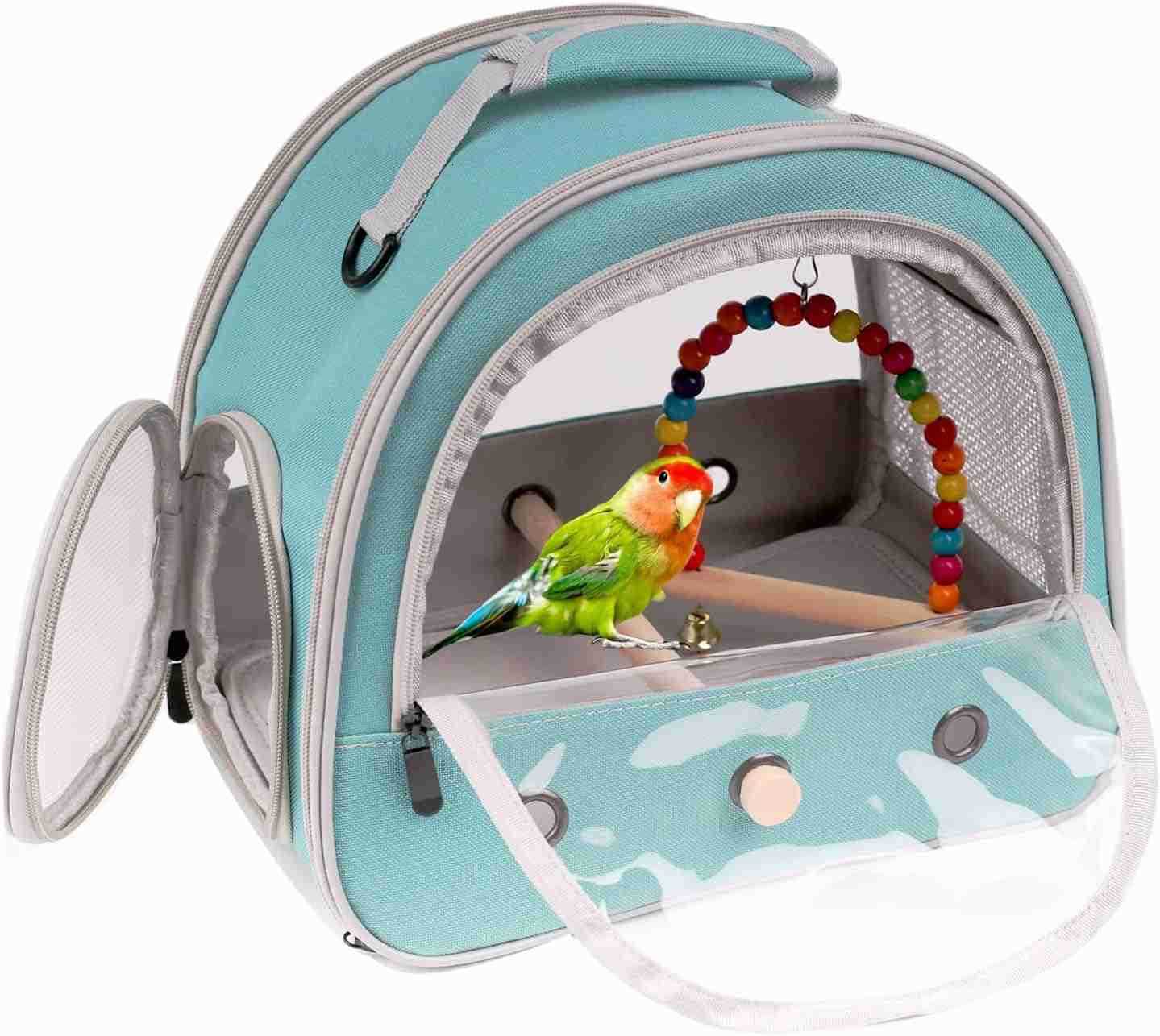 Parrot Travel Cage Carrier with Small Swing ToyCage Colorful Toys Set Small Bird Parakeet Bag with Standing Perch Bird Carry Transport Bag Black Carre
