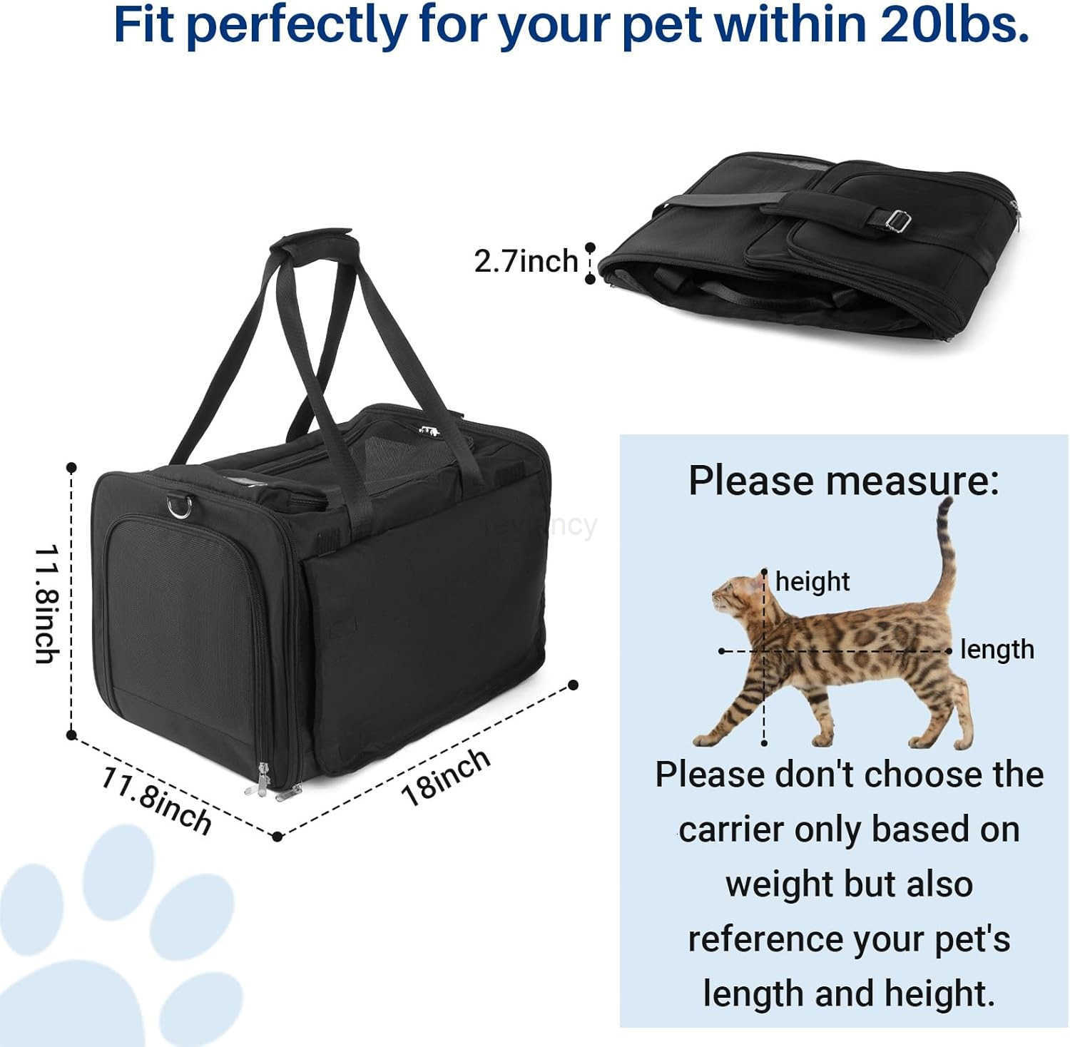 Pet Carrier for Large Cats Soft Cat Carrier for Medium Big Cats and Puppies up to 20lbs Washable Dog Carrier 18 L x 118 W x 118 H for Traveling Home a