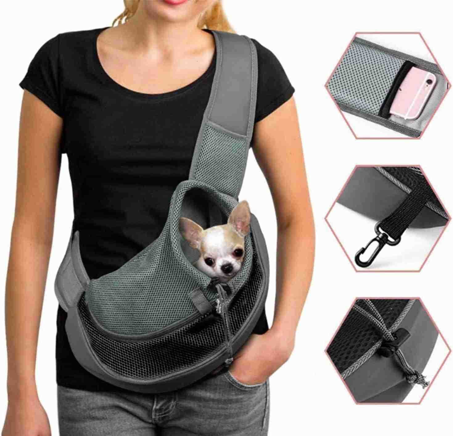 Dog Pet Sling Carrier Puppy Cat Sling Mesh Carrying Bag Adjustable Strap Breathble Small Dog Cat Satchel Carrier Hand Free Safe Front Backpack Soft Fo