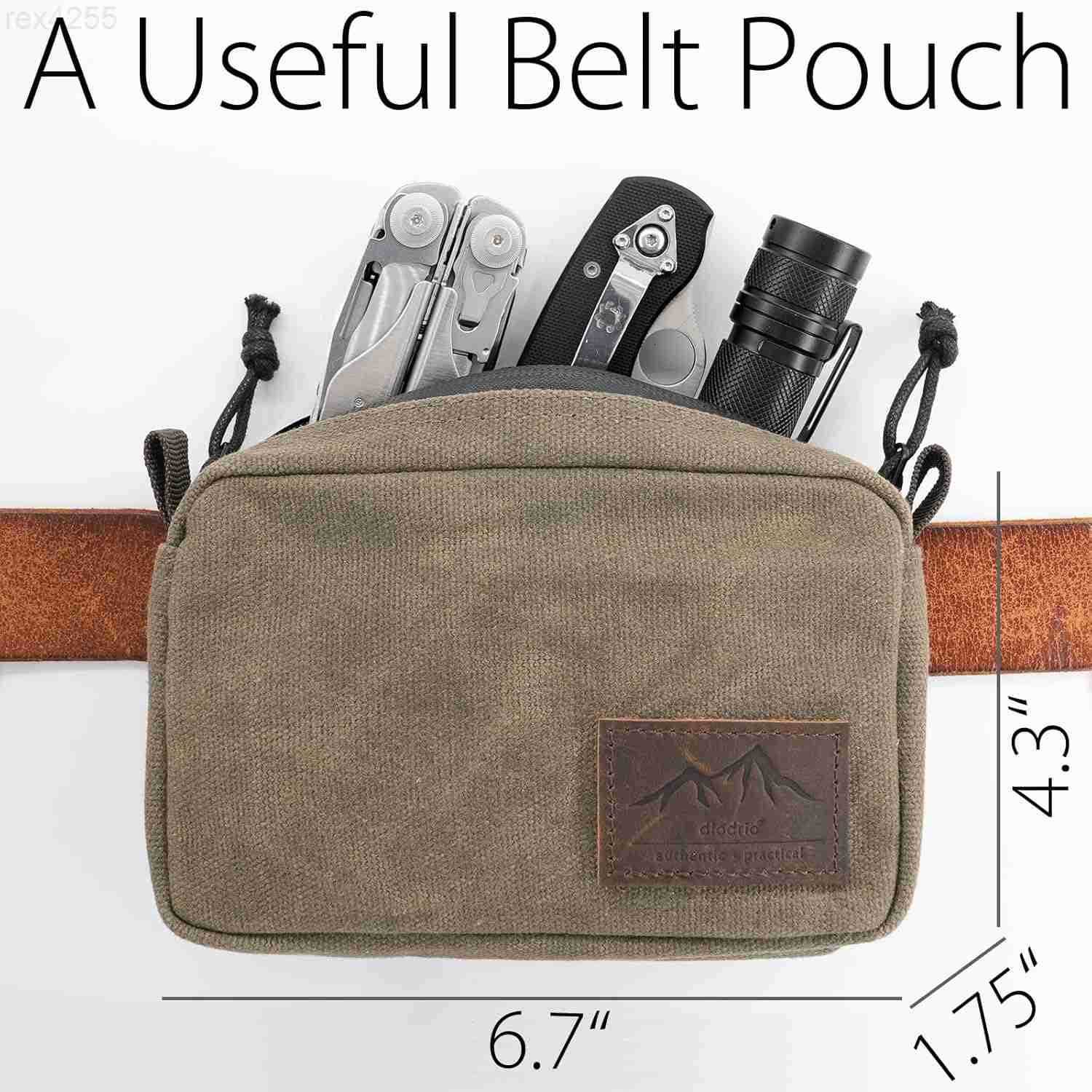 Belt Pouch for Men Women YKK Zippers EDC Pouch Belt Bag Waist Pack for Hiking Water Resistant Waxed Canvas OliveW250912