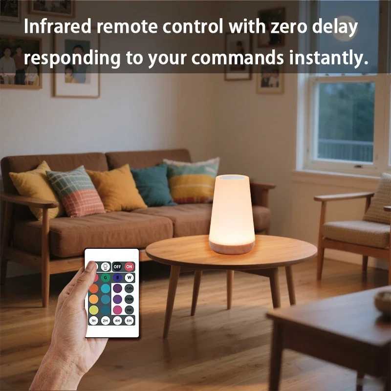 Table Lamp Bedside Light For Bedroom Color Modes Remote Control Touch Dimmable USB Rechargeable Portable Night Lamp C251122