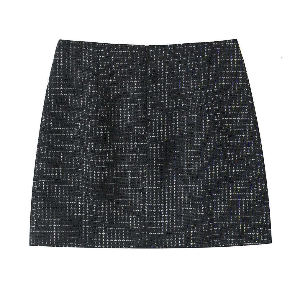 DHEssentials 2025 Autumn New French Style Tweed Plaid Small V-neck Elegant Waist-cinching Jacket + Bodycon Skirt