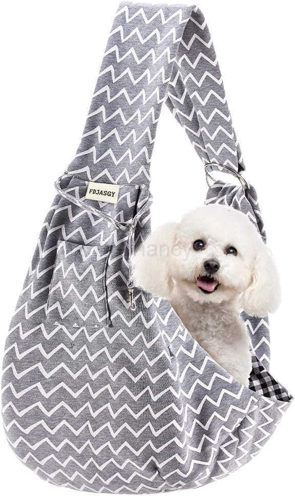 Small Pet Sling CarrierHands Free Reversible Pet Papoose Bag Tote Bag with a Pocket Safety Belt Dog Cat for Outdoor Travel Gray StripeW250912