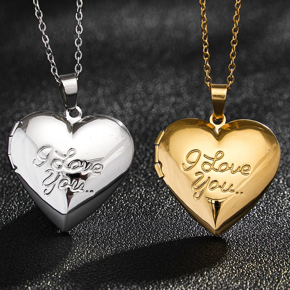 Stainless Steel Love Necklace Openable Photo Box Gift Heart Flip Cover Pendant