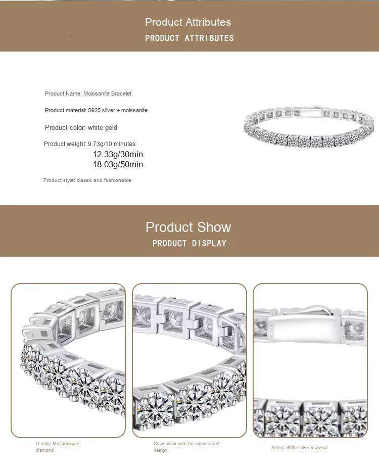 Drop Shipping Sier Plated Gold Moissanite Tennis Bracelet Hand Jewelry Wholesale for Men and Women