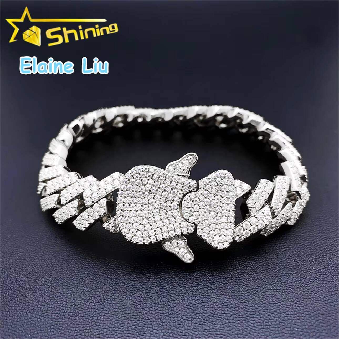 143mm Iced Out Sterling Silver 925 D Color VVS Moissanite Diamond Custom Hip Hop Fine Jewelry Cuban Link Chain Bracelet