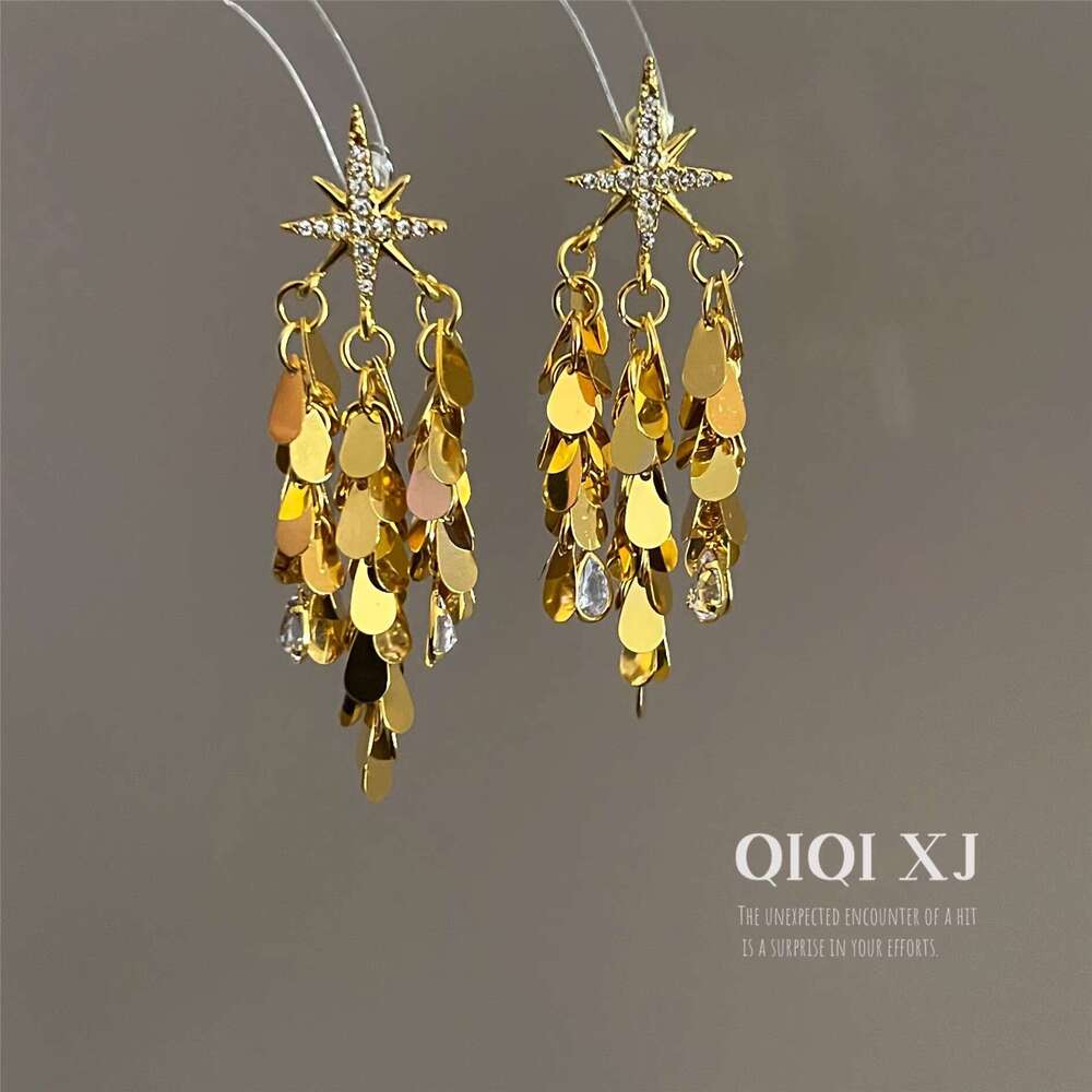 Eight-Pointed Zircon Shining Star Two-Way Wear Tassel Earrings Exaggerated Ear Jewelry