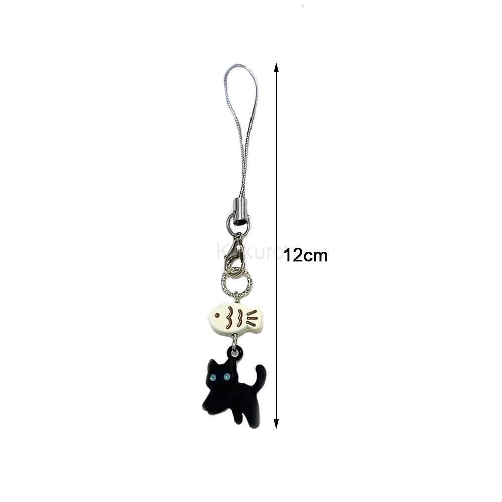 Cute Black Cat Keychain Cartoon Mobile Phone Chain Camera Earphones Pendant Bag Decorative Chain Kawaii Keyring Y2K Accessories M250912