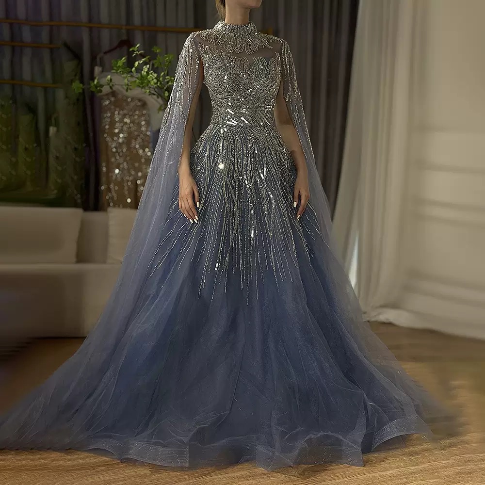 A-line Arabic Prom Dresses 2025 Beaded Sequined Tulle Sheer Neck Evening Formal Party Second Birthday Engagement Gowns Plus Size Dress For Special Occ