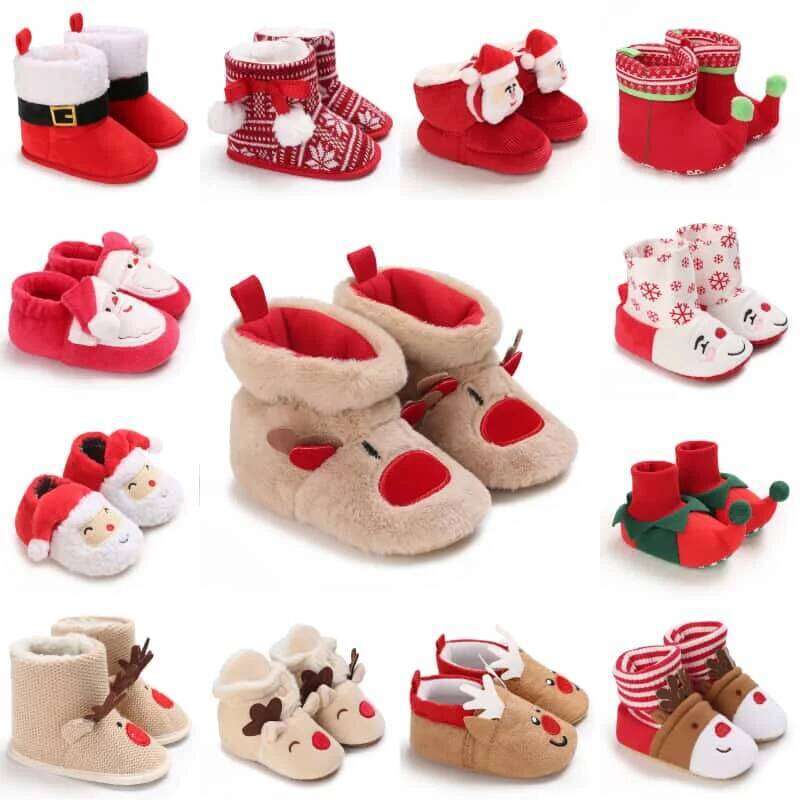 0-18M Baby shoes Christmas themed Boys Girls Shoes Cute Elk Santa Warm Snow boots soft and comfortable for First Walkers